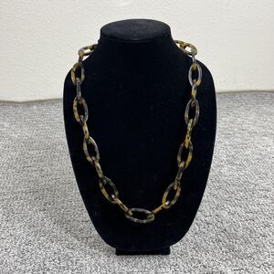 J Crew Necklace Tortoise Resin Chain Link Brown Ribbon Tie Women Jewelry Signed